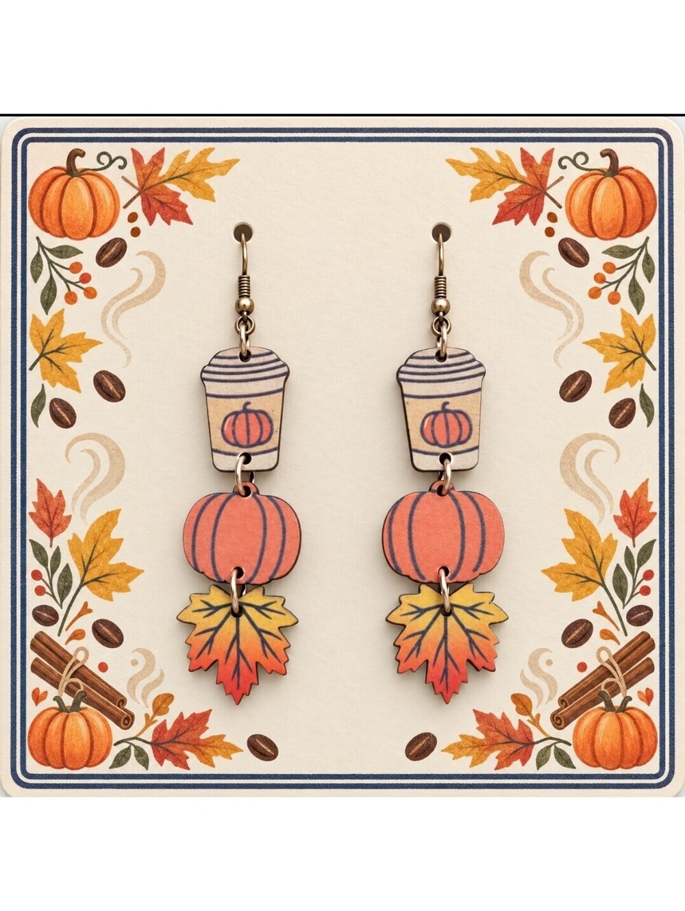 Fall Pumpkin Spice Latte Thanksgiving Dangle Drop Earrings
